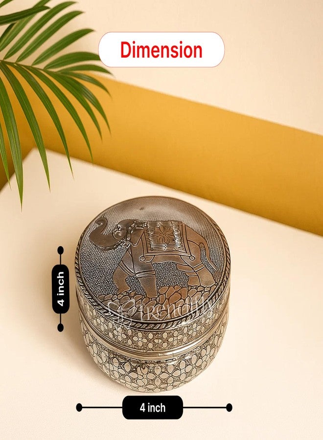 Trendifly Elephant Embossed Meenakari Stainless Steel Dabba Storage Box Container For Dry Fruit Mukhwas Supari Chocolates Puri | Babyshower Housewarming Pooja Diwali Festive Wedding Return Gifts (1) - Image 2